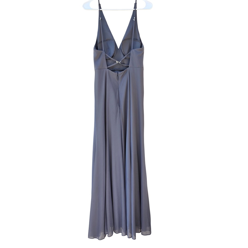 Azazie Charcoal Gray Bridesmaid Dress Long Chiffon V-Neck Formal Gown Slit Sz C